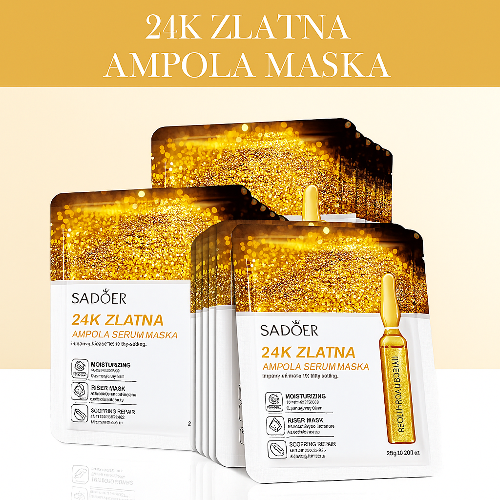24K Zlatna Ampula Maska – Luksuzna nega za duboku hidrataciju, sjaj i umirenje kože