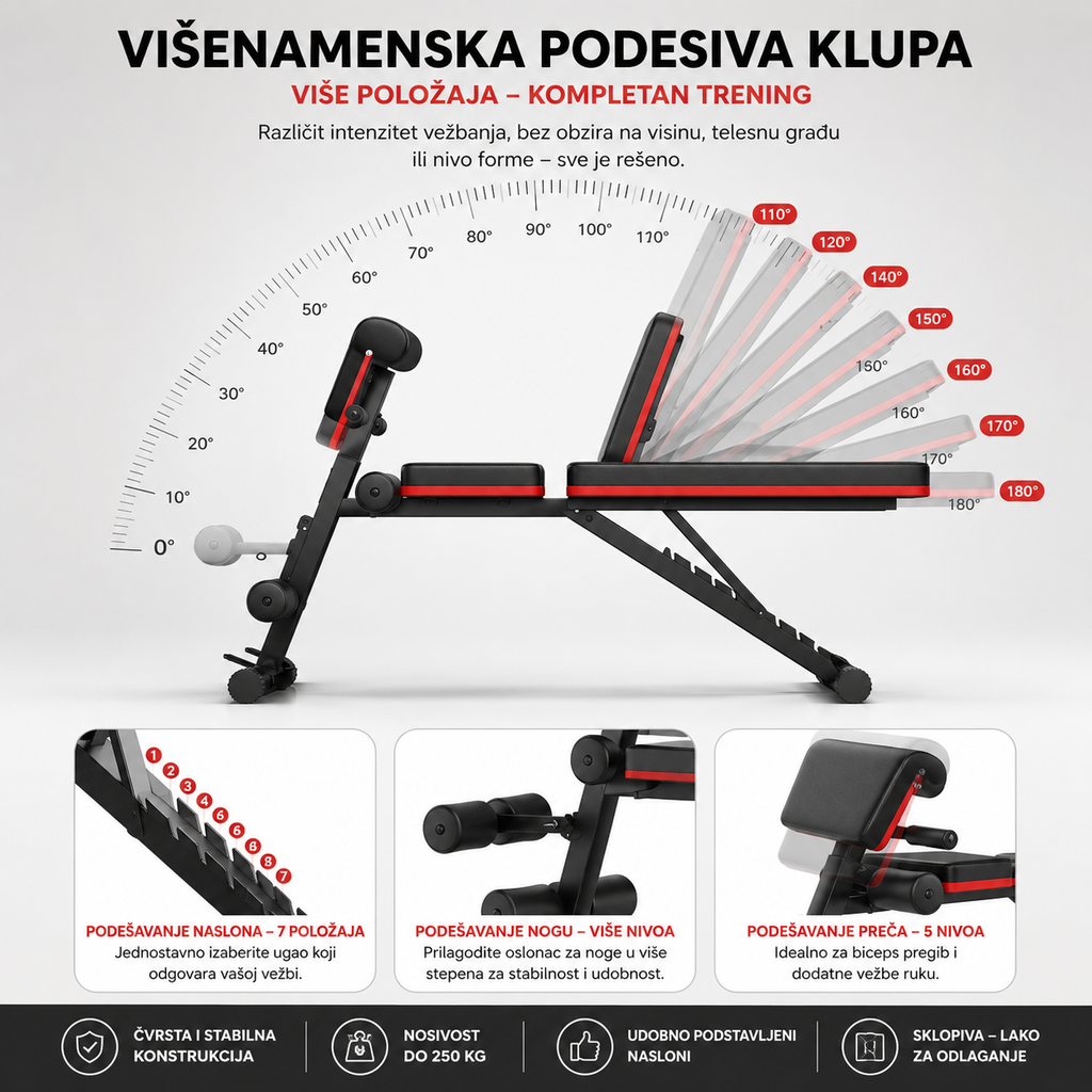 Podesiva Sklopiva Klupa za Vežbanje