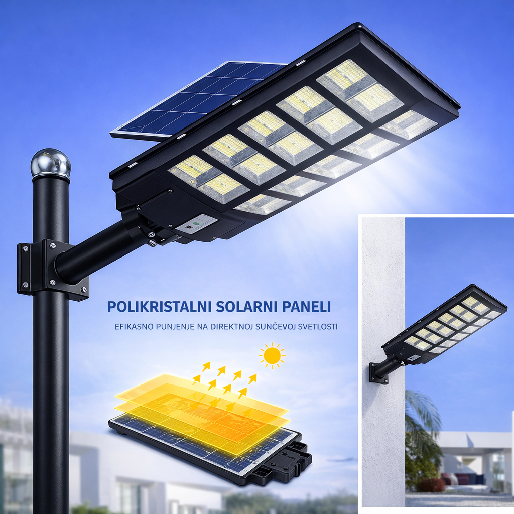 Solarni LED reflektor sa daljinskim upravljanjem + Metalna Šipka