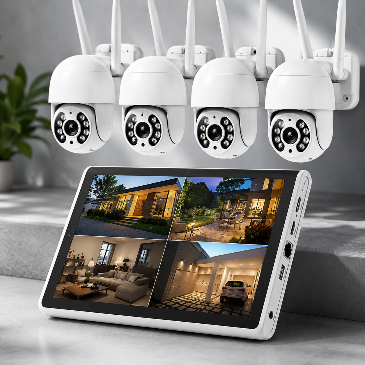 Kompletan WiFi video nadzor sa 4 bežične sigurnosne kamere i monitorom za nadzor doma i poslovnog prostora.